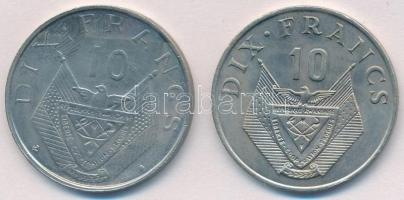 Ruanda 1964-1974. 10Fr Cu-Ni (2xklf) T:2,2- Rwanda 1964-1974. 10 Francs Cu-Ni (2xdiff) C:XF,VF