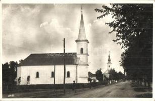 1938 Újbars, Novy Tekov; utcakép templomokkal / street view with churches (EK)