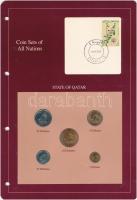 Katar 1973-1990. 1D-50D (5xklf) forgalmi sor karton díszcsomagolásban, bélyeggel T:1- Qatar 1973-1990. 1 Dirham - 50 Dirhams (5xdiff) coin set in cardboard case, with stamp C:AU