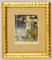 Marinov jelzéssel: Muzika. Színezett rézkarc, üvegezett keretben, paszpartuban, 13x15 cm./