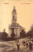 Tiszolc, Tisovec; Evangélikus templom, gyerekek. W. L. 706. / Lutheran church, children (EB)