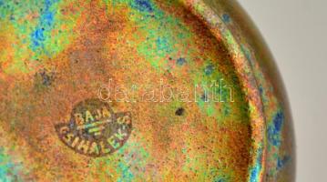 Csihalek Baja eozin mázas nyakas díszváza, porcelánfajansz, jelzett, kopott, m: 15,5 cm