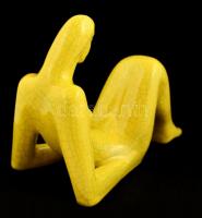 Gorka Géza (1895-1971): Art deco ülő női figura könyvtámasz. Repesztett mázas kerámia,  jelzett (Nog...