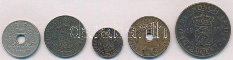 Holland Kelet-India 1922-1945. 1/2c-5c (5xklf) T:2 Netherlands East Indies 1922-1945. 1/2 Cent - 5 Cents (5xdiff) C:XF
