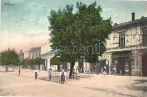 Zólyom, Zvolen; utcakép, Tandlich Ármin, Hackenberger Lajos, Löwy Samu üzlete. Kiadja Özv. Löwy Samuné / street view, shops (EK)