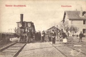 Bácsföldvár, Backo Gradiste; Vasútállomás, gőzmozdony, vasutasok / Bahnhof / railway station, locomotive, railwaymen