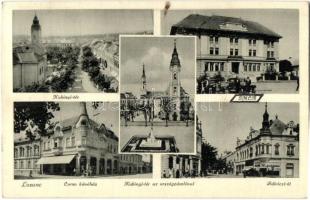 Losonc, Lucenec; IMCA, Corso kávéház, Kubinyi tér, Rákóczi út, Országzászló / YMCA, cafe, square, street, Hungarian flag (EK)