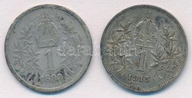 Ausztria 1893. 1K Ag "Ferenc József" + 1915. 1K Ag "Ferenc József" T:2-,3
Austr...