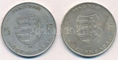 1947. 5Ft Ag "Kossuth" (2x) T:2,2- patina