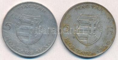 1947. 5Ft Ag "Kossuth" (2x) T:2- patina