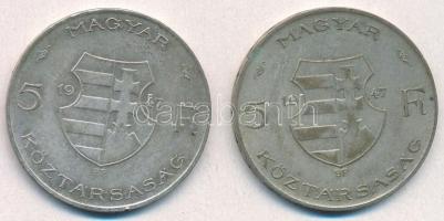 1947. 5Ft Ag "Kossuth" (2x) T:2- patina