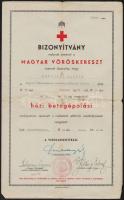 1942 Berettyóújfalu, házi betegápolási bizonyítvány, pecséttel, aláírásokkal.