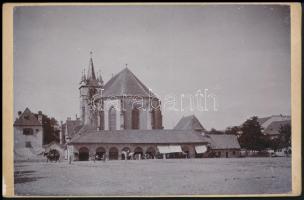 cca 1900 Szászsebes, Főtér, templom, fotó kartonra kasírozva, 10x15 cm / Mühlbach, Sebes, main square, church, photo, 10x15 cm