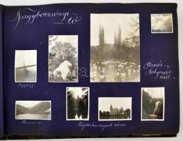 cca 1930 Régi fotóalbum magyarországi és külföldi utazások és nyaralások képeivel: Debrecen, Győr, M...