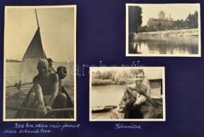 cca 1930 Régi fotóalbum magyarországi és külföldi utazások és nyaralások képeivel: Debrecen, Győr, M...