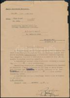 1946-1947 Magyar Honvédelmi Miniszter értesítése 50% nyugdíj csökkentésről, az egyiken Bartóffy Mikl...