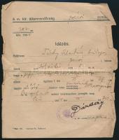 1934-1938 Pécs, 2 db m. kir. államrendőrségi idézés, 1 db laktanyai belépési engedély, az egyik szél...