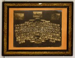 cca 1918 Első világháborús osztrák tablókép, Photo Idea Wien, jelenetekkel díszítve, díszes fa keretben, 30×40 cm