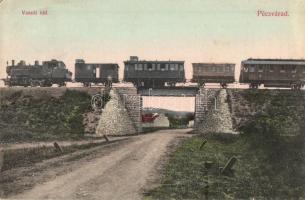 1914 Pécsvárad, Vasúti híd gőzmozdonnyal és vagonokkal. Szilcz Dávid kiadása (EK)