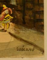 Gaálné jelzéssel: Pécs, Széchényi tér a Zsolnay kúttal, papír, akvarell, üvegezett fa keretben, 18x2...