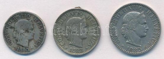 Svájc 1880. 5r Cu-Ni + 1882. 10r Cu-Ni + 1885. 20r Cu-Ni T:2-,3 fülnyom
Switzerland 1880. 5 Rappen ...