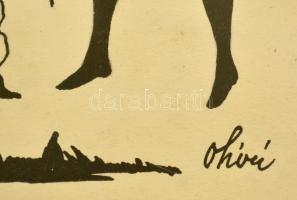 Ohivú jelzéssel: Etikett, sziluettkép. Papír, tus, üvegezett fa keretben, 21x28 cm