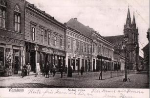 1905 Komárom, Komárnó; Nádor utca, Rehberger Sándor, Nagy Géza és Gyula és Fektor György üzlete / street view with shops (Rb)
