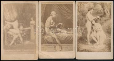 cca 1870-1880 9 db meztelen nőket, erotikus jeleneteket ábrázoló, műalkotásokról készített fotó kart...