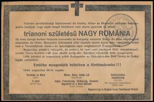 1940 Humoros gyászjelentés a trianoni születésű Nagy-Románia elhalálozásáról 17x11 cm