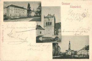 1899 Késmárk, Kezmarok; tér, templom, Harangláb, Líceum / square, church, bell tower, lyceum school