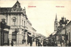 1907 Komárom, Komárnó; Nádor utca, Elbert Ignácz, Schlesinger Péter, Székelyi Károly és Balogh Miklós üzlete / street view, shops (EK)