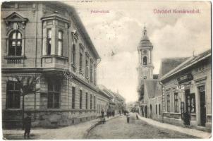 1906 Komárom, Komárnó; Jókai utca, templom, Girch József üzlet / street view, church, shop