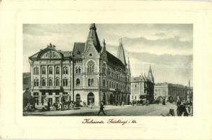 Kolozsvár, Cluj; Széchenyi tér, Gyógyszertár, üzletek, piaci árusok. W. L. Bp. 6389. 1910. / square, pharmacy, shops, market vendors (EK)