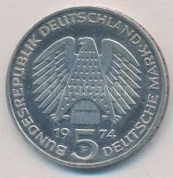 NSZK 1974F 5M Ag "25 éves az Alkotmány" T:1- 
FRG 1974F 5 Mark Ag "25th Anniversary ...