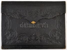 Díszes bőr irattartó mappa, kopott,