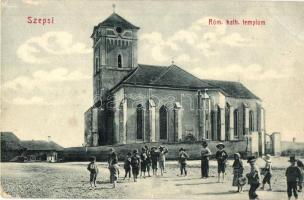 Szepsi, Abaújszepsi, Moldava nad Bodvou; Római katolikus templom, gyerekek. W. L. Bp. 2635. / Catholic church, children (EK)