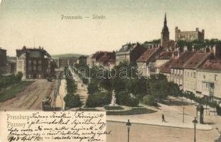 Pozsony, Pressburg, Bratislava; Sétatér, villamos / promenade, tram