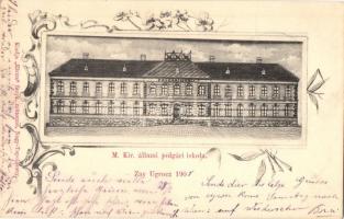 1905 Zayugróc, Ugrócváralja, Uhrovec; M. kir. állami polgári iskola. Kiadja Elvira fényképészeti műterme / school. Art Nouveau, floral