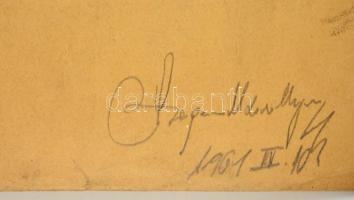 Szegedi Molnár Géza (1906-1970): Női portré. Szén, papír, jelzett, felcsavarva, apró lyukakkal, 55×4...