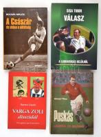 Vegyes sportkönyv tétel, labdarúgás témában.  Sisa Tibor: Válasz. A labdarúgás belülről. Bp., 2015, Szerzői kiadás. Kiadói papírkötés.  Bartus László: Varga Zoli disszidál. Volt egyszer egy Ferencváros. Bp.,2000, Szerzői kiadás. Kiadói papírkötés.  Hámori Tibor: Puskás. Legenda és valóság. Bp., 1982, Sportpropaganda Vállalat. Kiadói papírkötésben. Bocsák Miklós: A Császár és utána a sötétség. Bp.,1984, Sport. Kiadói papírkötés.