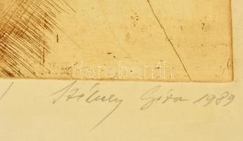 Székely Gábor (?-): Sáskák és feszület. Rézkarc, papír, foltos, jelzett, 26×24 cm