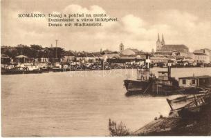 Komárom, Komárno; Dunaj a pohlad na mesto / Duna részlet a város látképével, gőzhajók. L. H. K. No. 46. 1932. / Danube, steamships