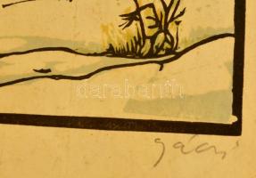 Gácsi Mihály (1926-1987): Jégverem, színes linó, papír, jelzett, apró szakadásokkal, 42×60,5 cm