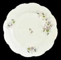 Virágmintás porcelán tányér, matricás, jelzés nélkül, kopott, hajszálrepedésekkel, d: 25 cm