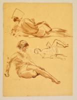 Jelzés nélkül: Bikinis tanulmány rajzok (két oldalas), tus, papír, gyűrött, 39×29 cm