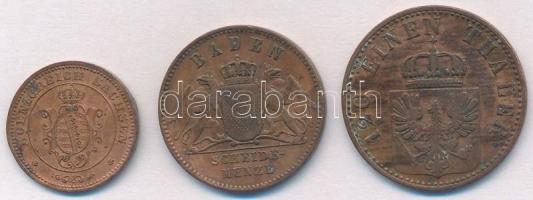 Német Államok / Szászország 1866B 1pf Cu + Baden 1866. 1kr Cu + Poroszország 1867A 3pf Cu T:2-3
Ger...