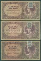 1945. 10.000P lemezhibás bélyeggel (3x) T:II-,III+ (1x)