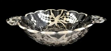 Ezüst díszítésű Tiffany technikájú üvegtál / Silver Tiffany style d: 15 cm