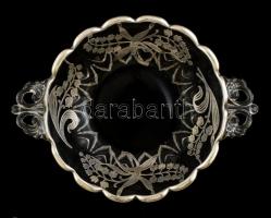 Ezüst díszítésű Tiffany technikájú üvegtál / Silver Tiffany style d: 15 cm