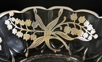 Ezüst díszítésű Tiffany technikájú üvegtál / Silver Tiffany style d: 15 cm